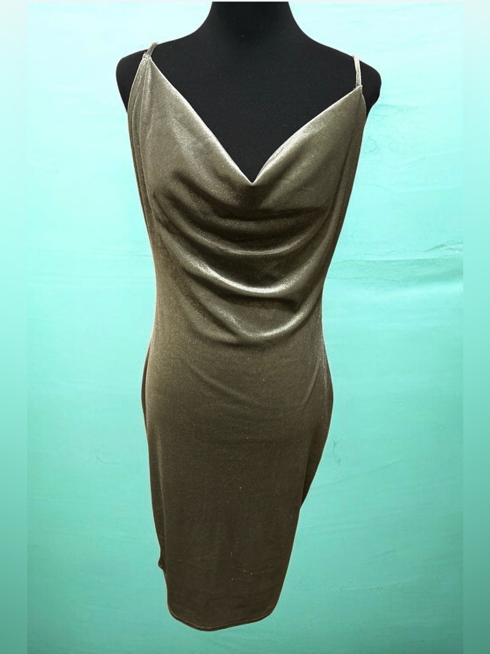 Metallic Grey Cowl Neck Party Dress – Size M/L (Stretchy)